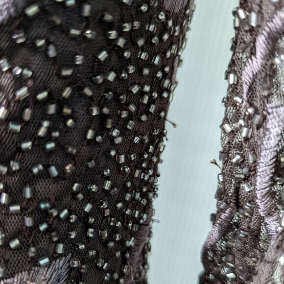 Aidan Mattox Beaded Embroidered Formal Gown Espresso Brown Long Sleeve New 4 - Picture 6 of 14